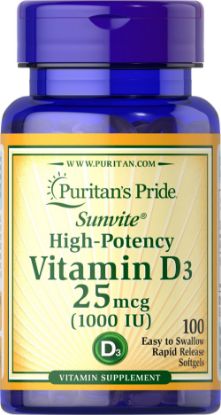 Picture of VITAMIN D3 1000 IU 100 SOFTGELS (PURITANS PRIDE)