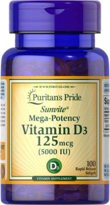 Picture of VITAMIN D3 5000 IU 100 SOFTGELS (PURITANS PRIDE)